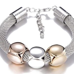 Silver Plated Bead Charms Bracelet